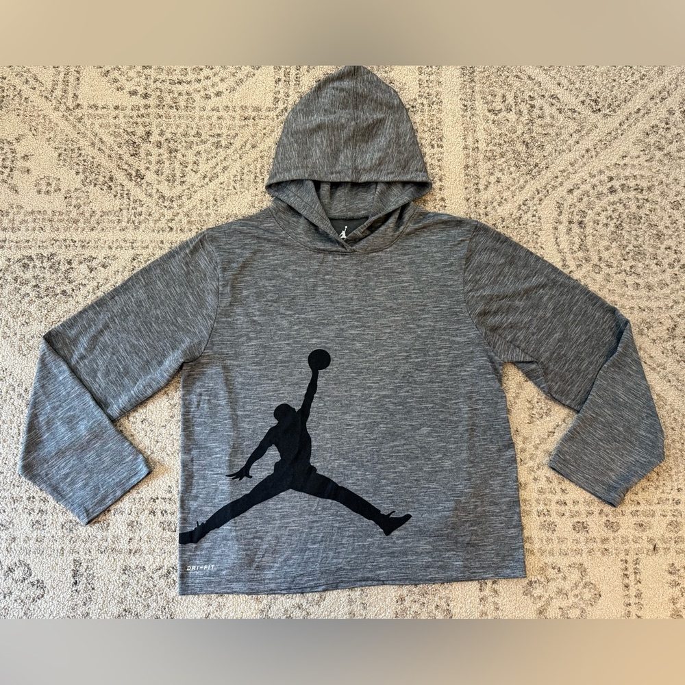 Jordan Shirt Boys M 10-12 Nike Air Hooded Long Sleeve Tee Dri Fit Performance